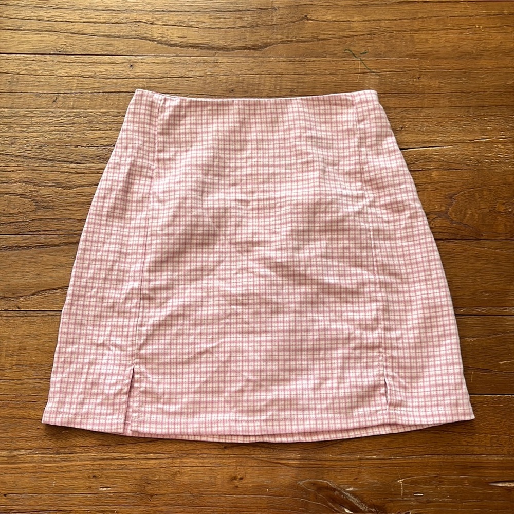 pink plaid mini skirt